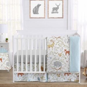 Sweet Jojo Designs Woodland Toile 4 pc set Comforter curtains diaper bedskirt